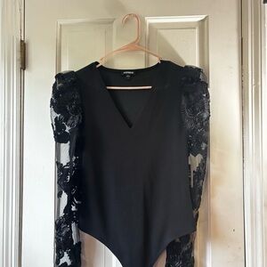 Express Black Lace Sleeve Women's Top